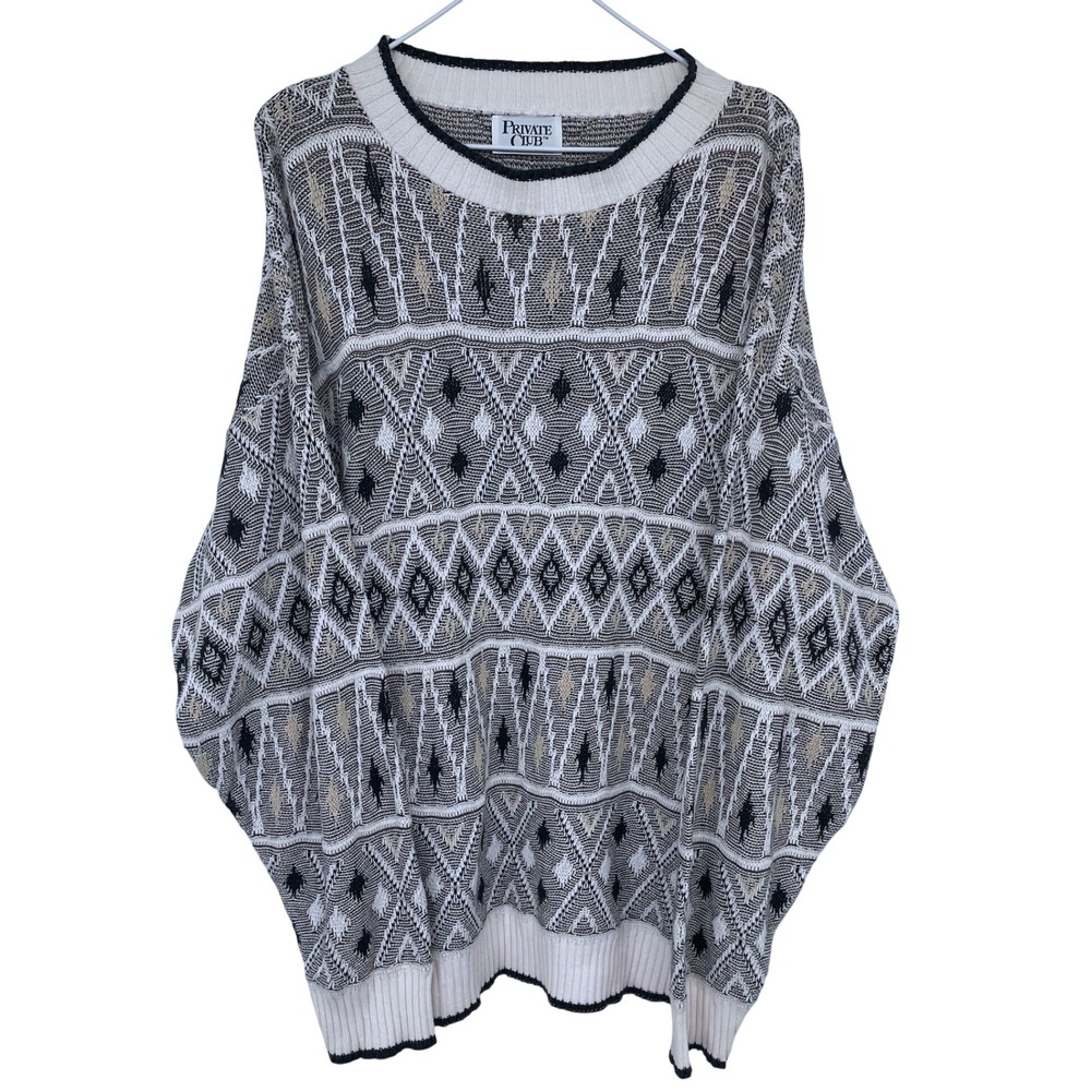 Vintage‎ 90s Private Club Mens Geometric Diamond Knit Sweater Pullover Medium